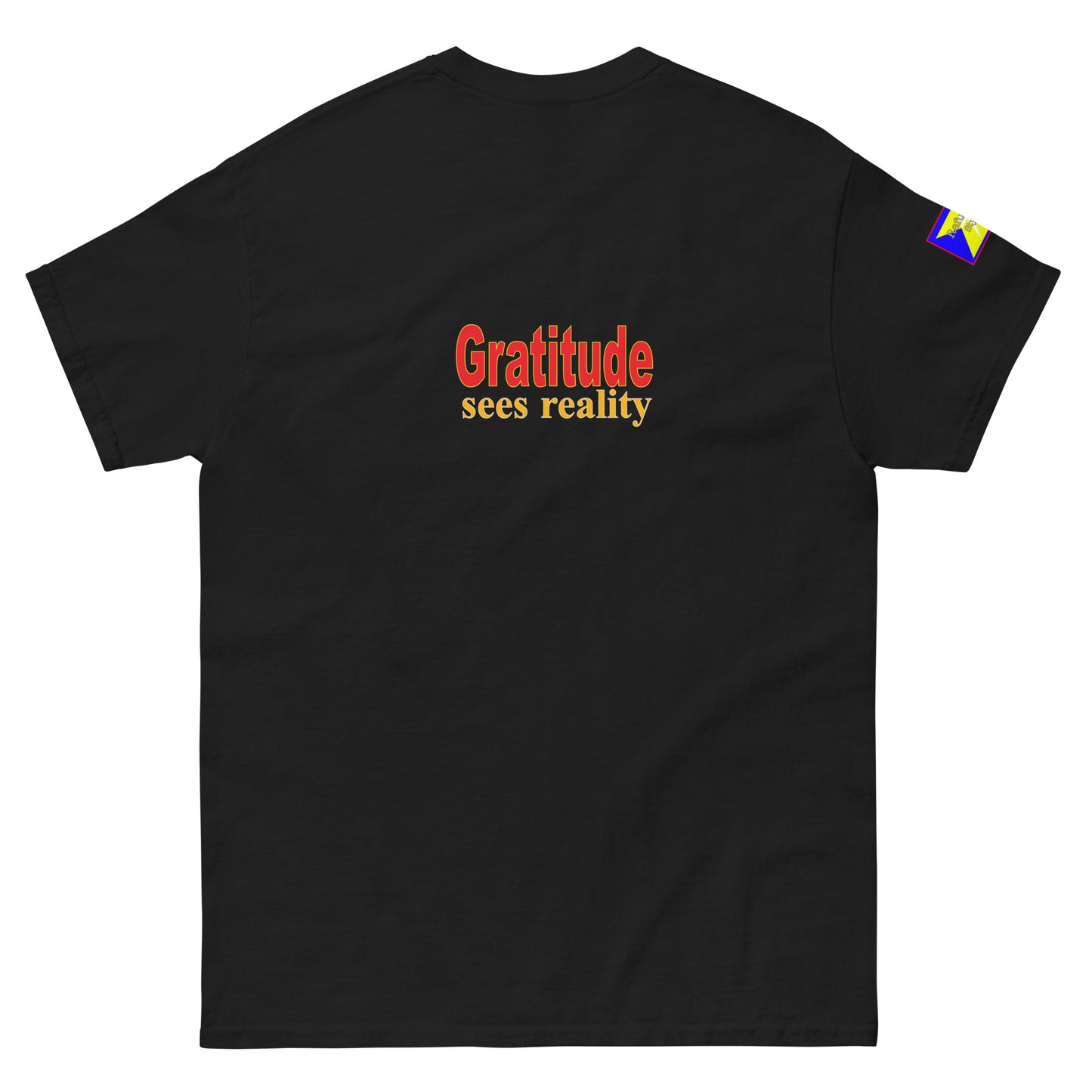 'Gratitude sees reality' in red and orange