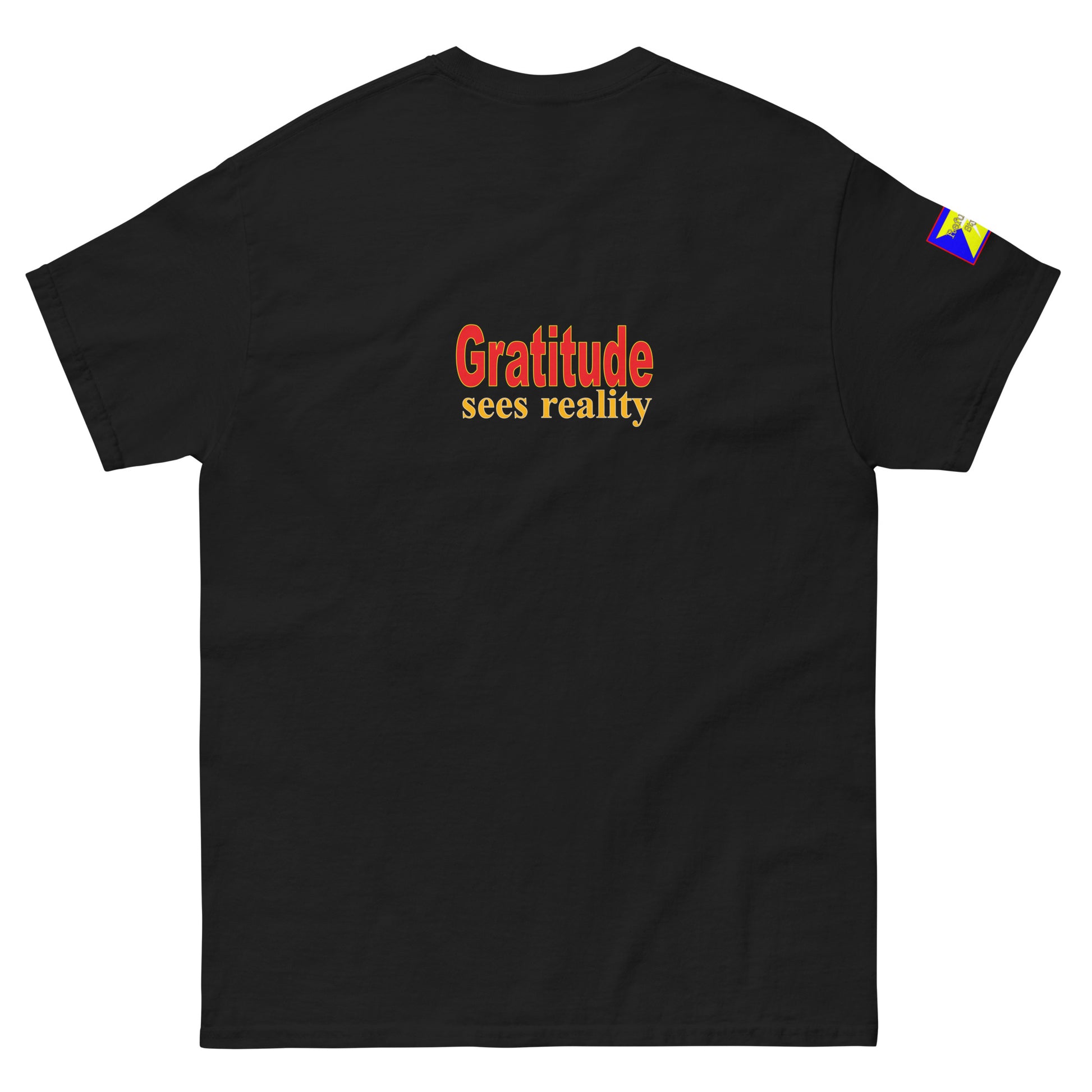 'Gratitude sees reality' in red and orange